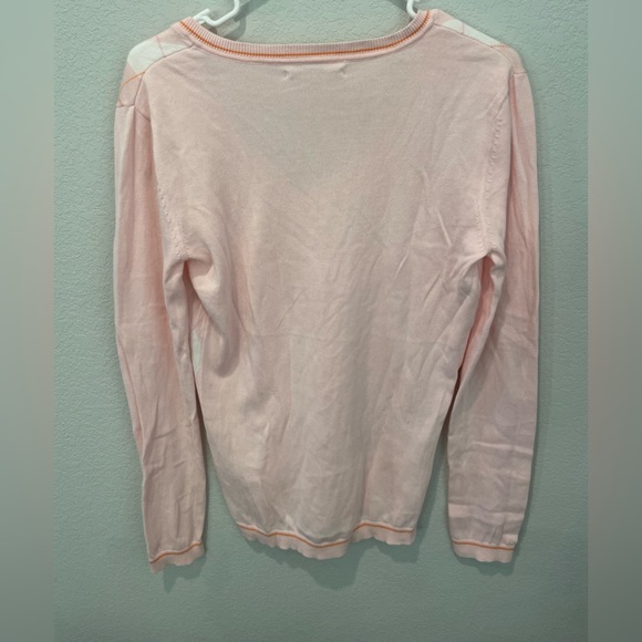 Tommy Hilfiger Argyle Pink V-Neck Sweater Women’s Size Medium - Picture 6 of 8